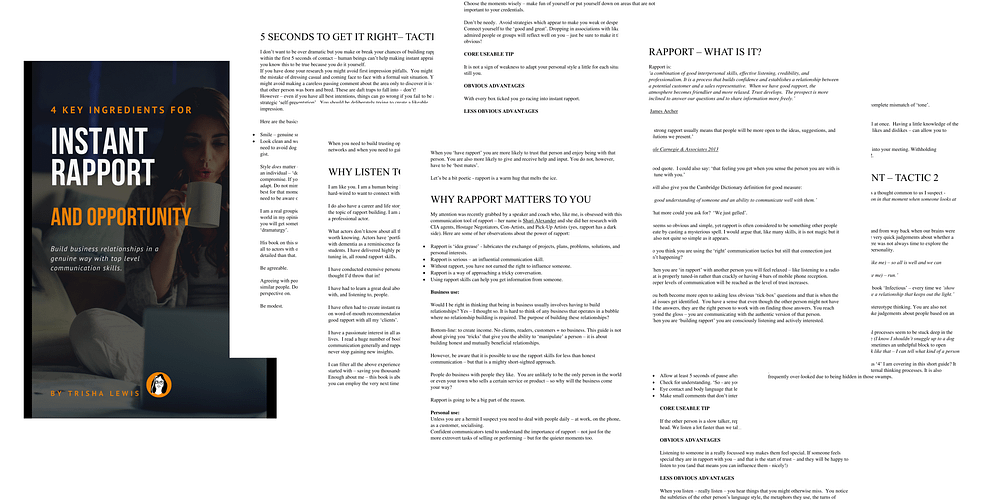Instant rapport eBook pages How to build Rapport free eBook. Communication skills resources for small business owners. Trisha Lewis